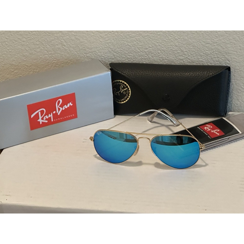 Ray-Ban Gold and Blue Aviator Sunglasses